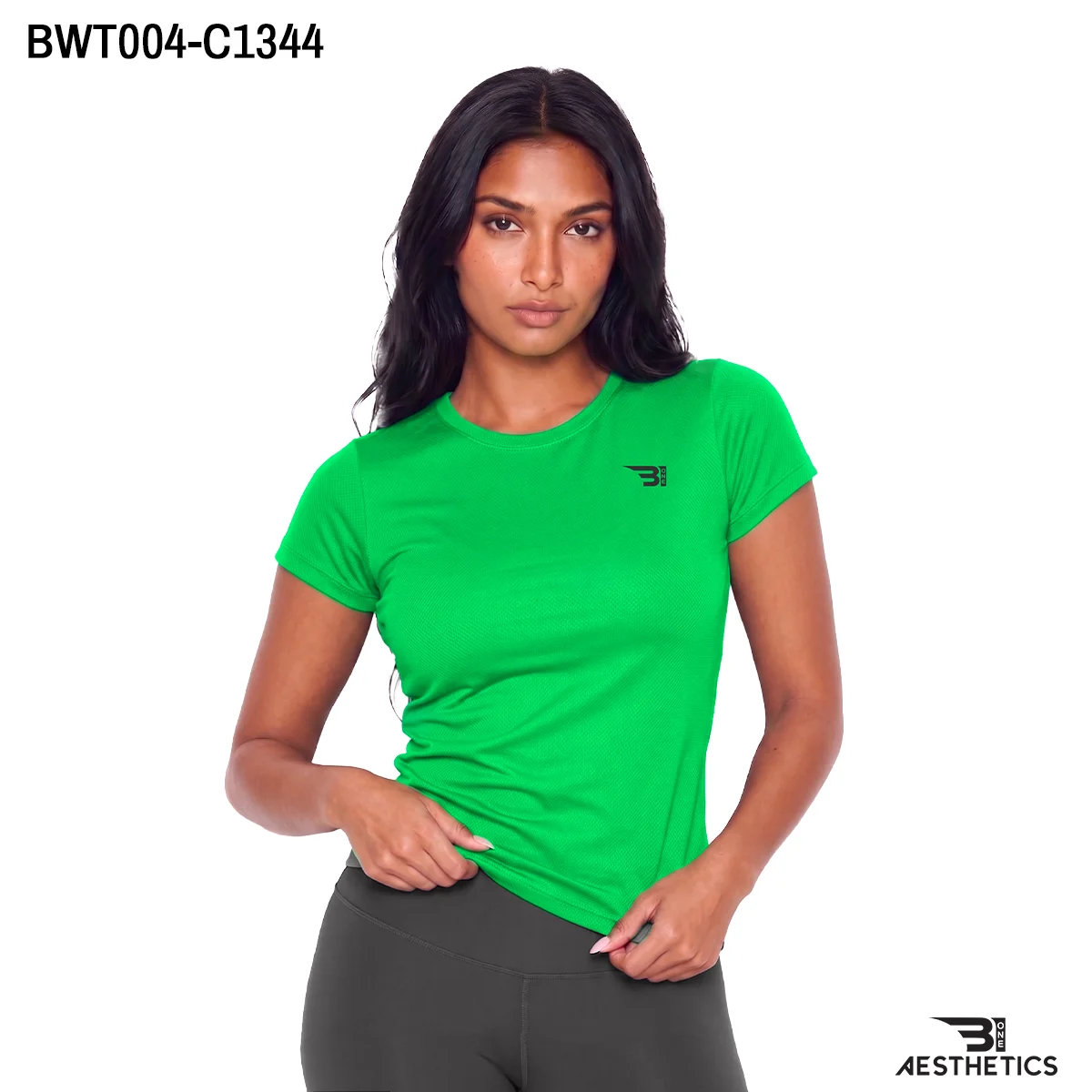 Women's dry fit crew neck t-shirt front athletic fit view