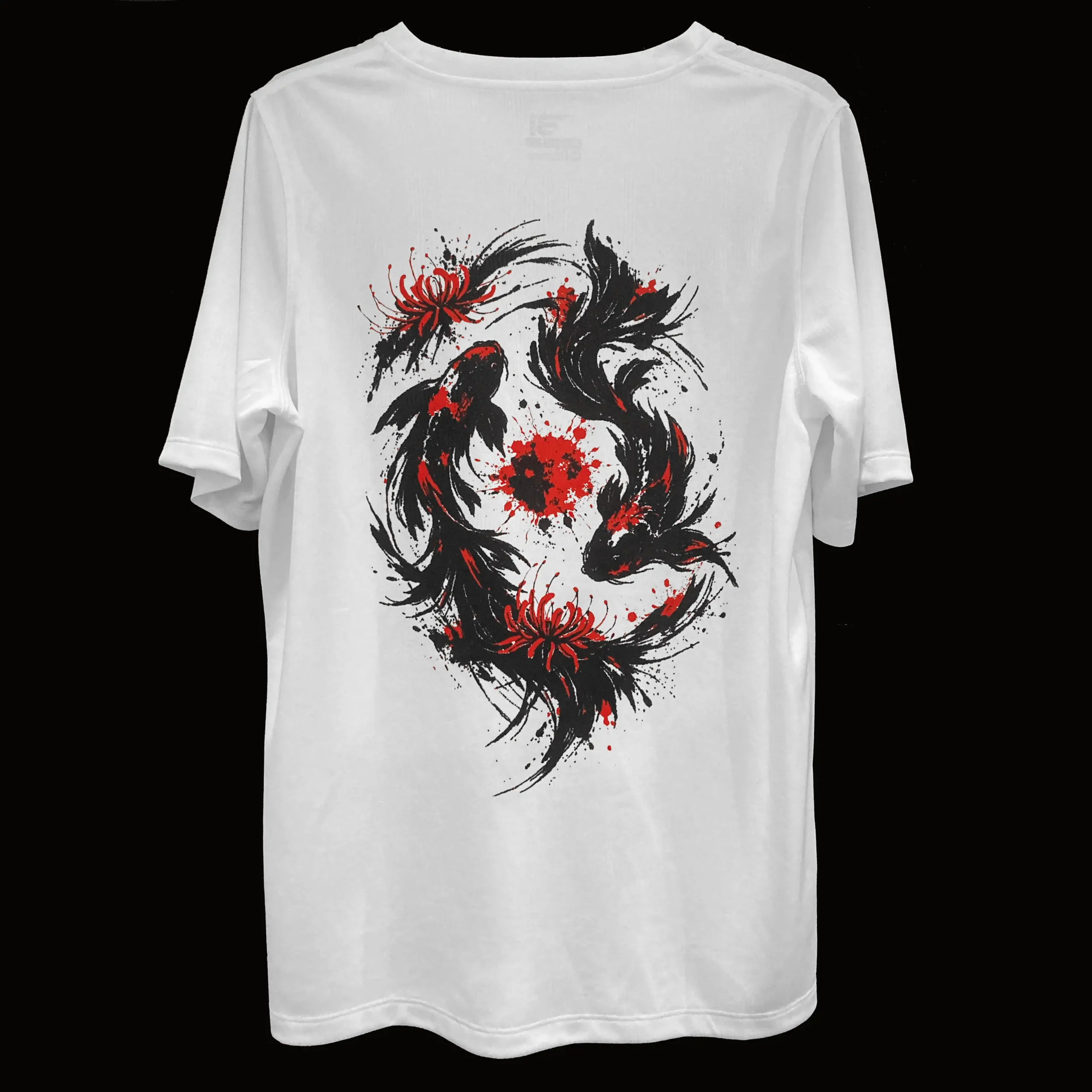 Unisex oversized t-shirt back view showing Japanese ink art Koi fish graphic Oversized Koi Fish