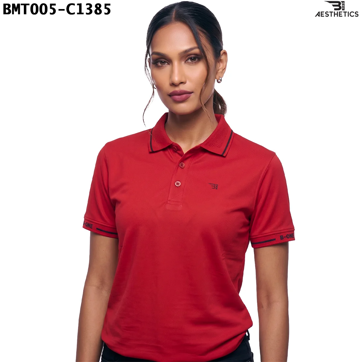 Unisex polo t-shirt athletic regular fit view on female model