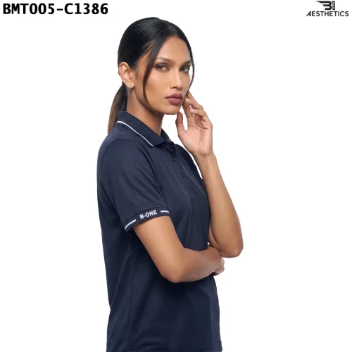Unisex polo t-shirt athletic regular fit view on female model