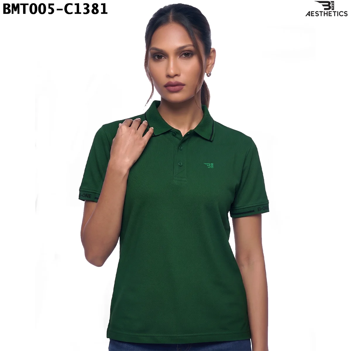Unisex polo t-shirt athletic regular fit view on female model