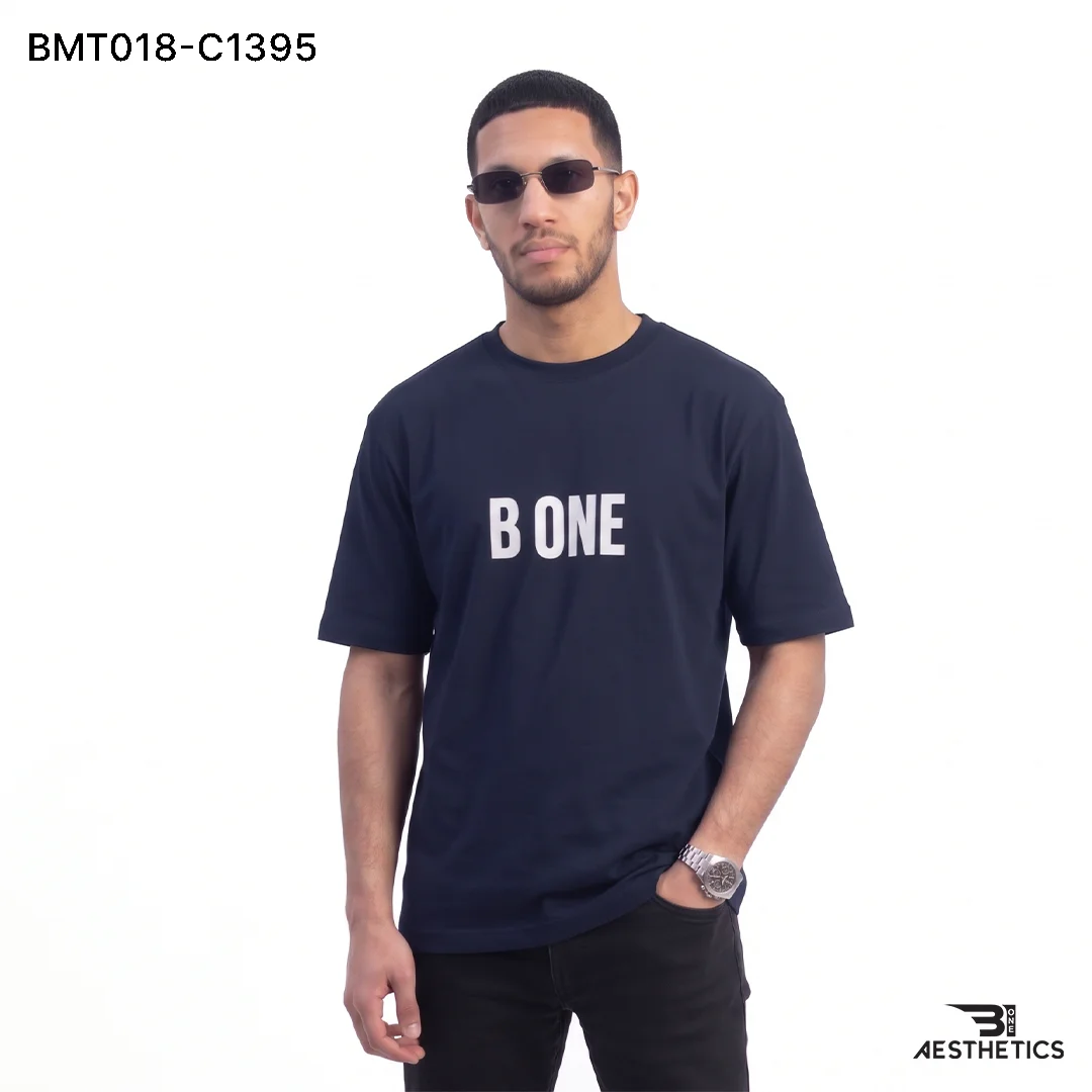 Unisex minimal oversized t-shirt front view featuring B ONE chest logo