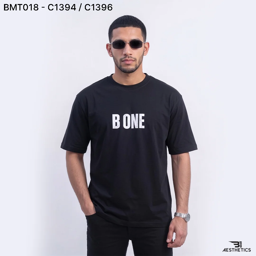 Unisex minimal oversized t-shirt front view featuring B ONE chest logo