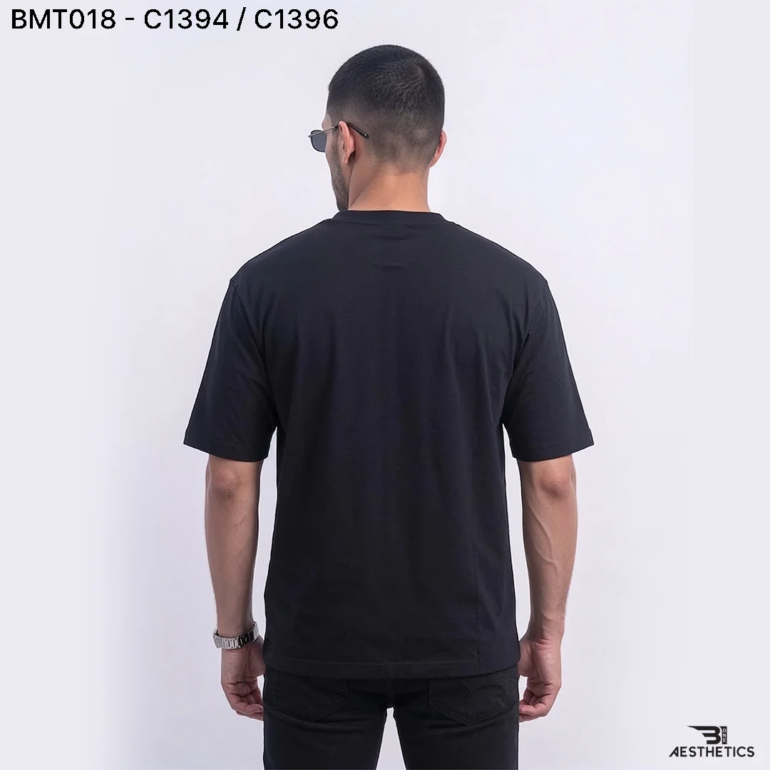Unisex minimal oversized t-shirt back profile view with clean plain back design
