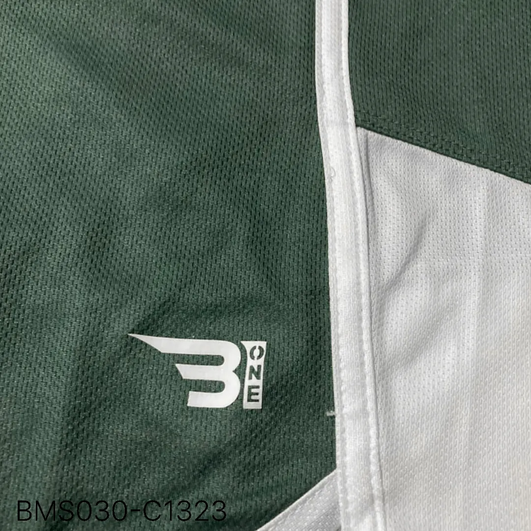 Close up of practice short breathable eyelet mesh fabric and high-density logo