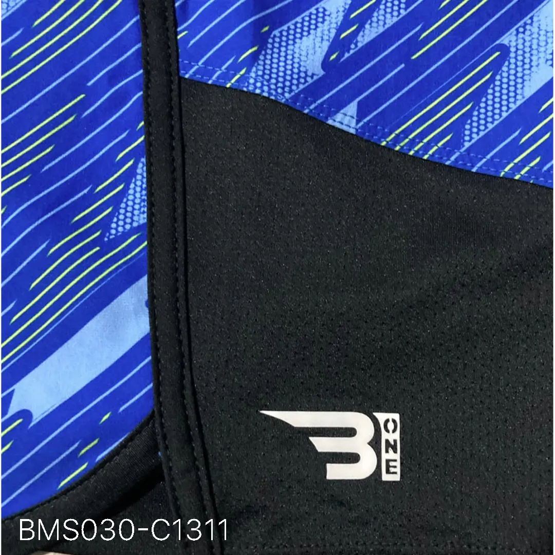 Close up of practice short breathable eyelet mesh fabric and high-density logo