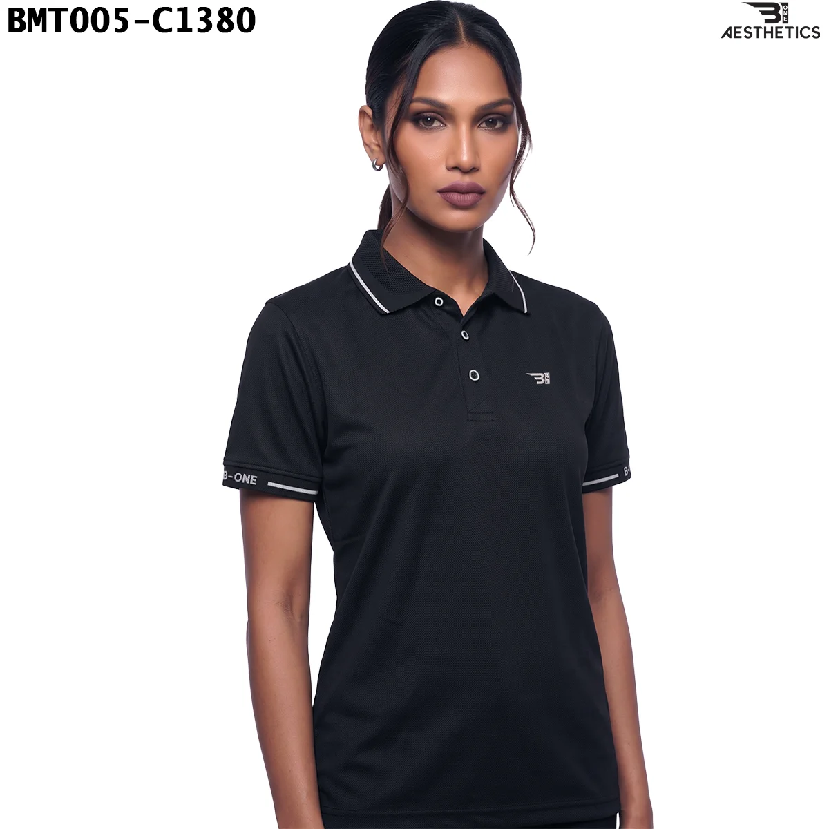 Unisex polo t-shirt athletic regular fit view on female model