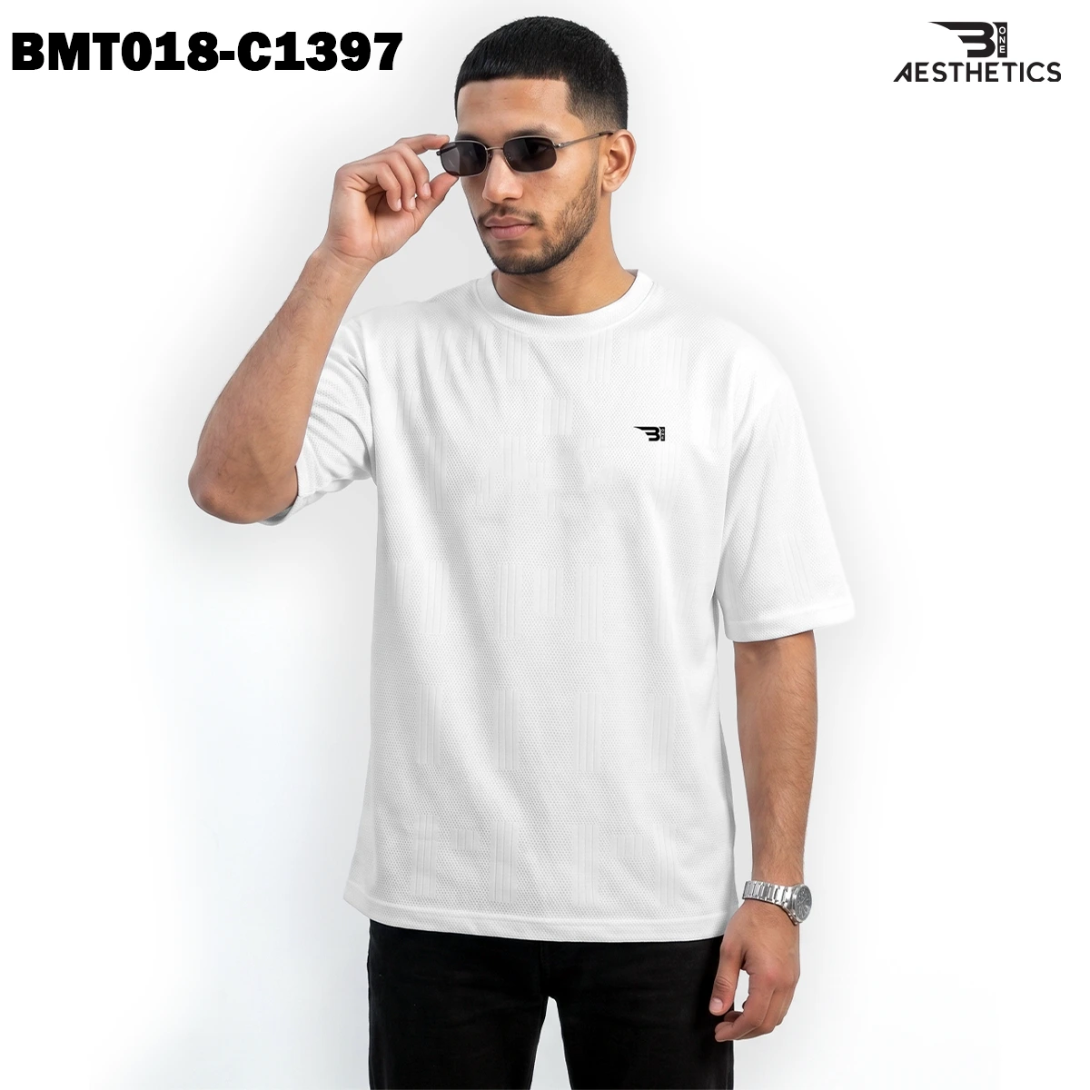 Men's oversized t-shirt front profile view showing relaxed streetwear fit