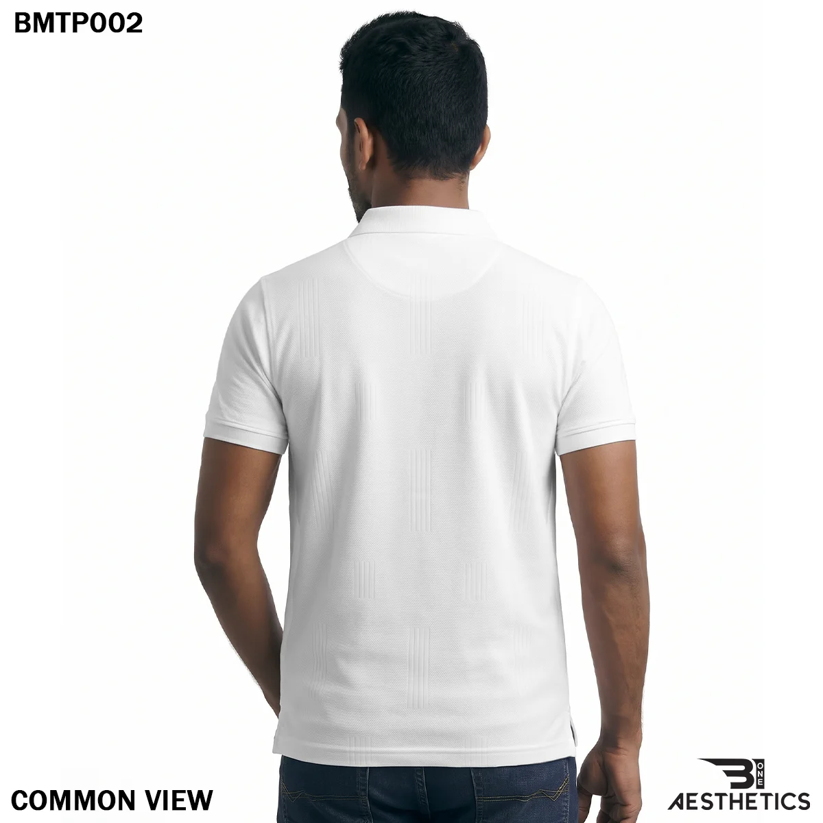 Classic polo t-shirt back profile view highlighting clean shoulder drape