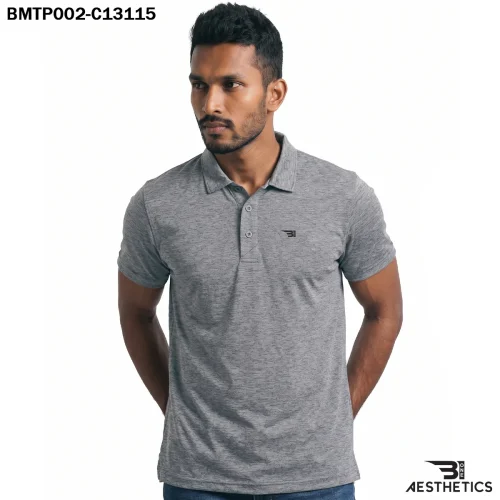 Classic polo t-shirt front view showing regular athletic fit and button placket