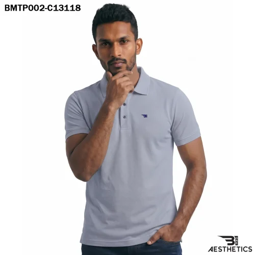 Classic polo t-shirt front view showing regular athletic fit and button placket