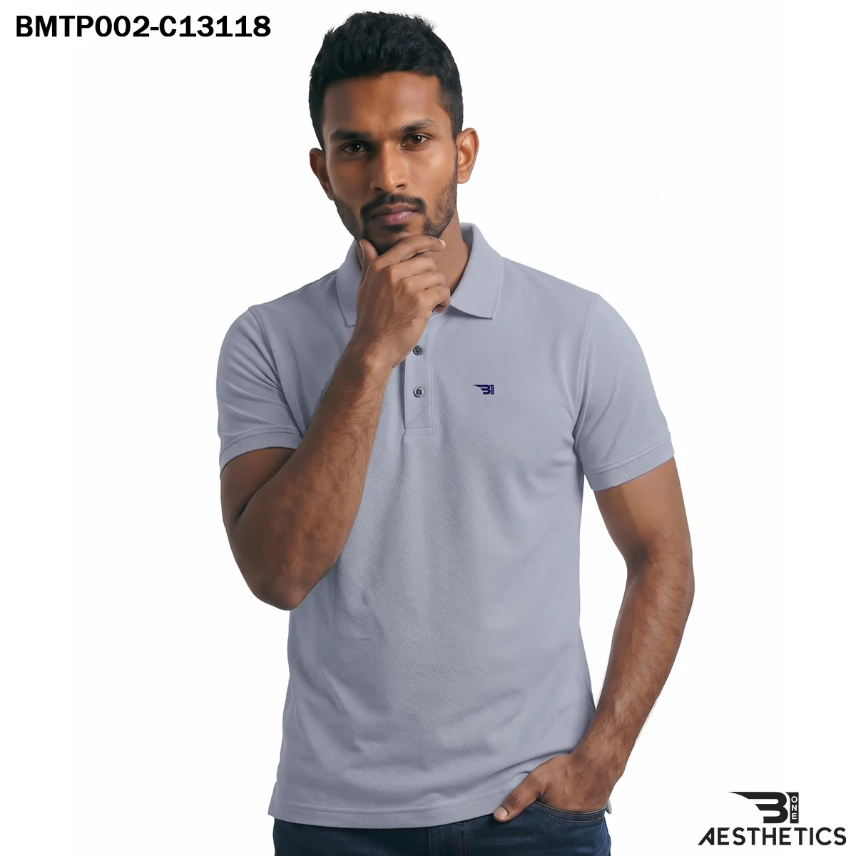 Classic polo t-shirt front view showing regular athletic fit and button placket