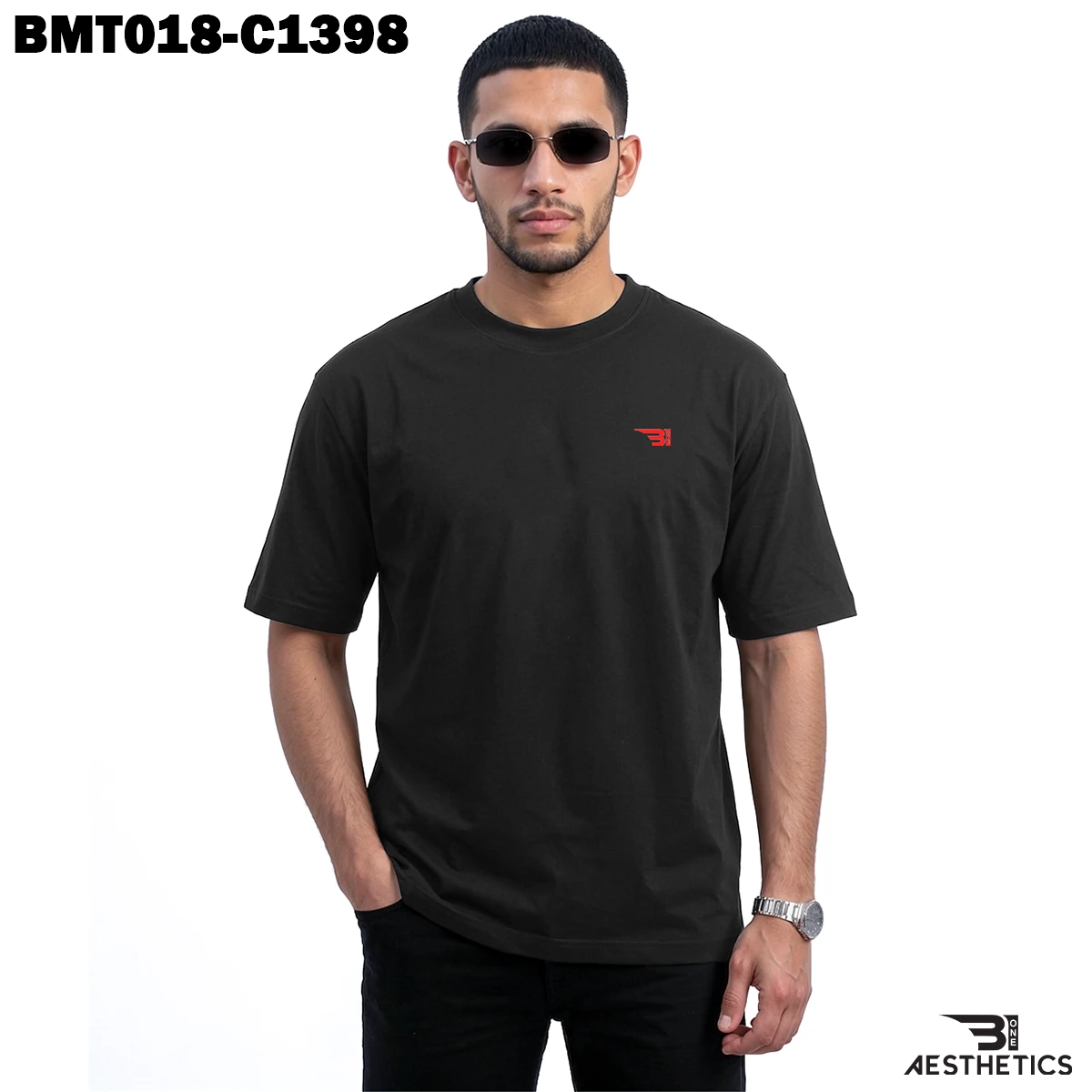 Men's oversized t-shirt front profile view showing relaxed streetwear fit