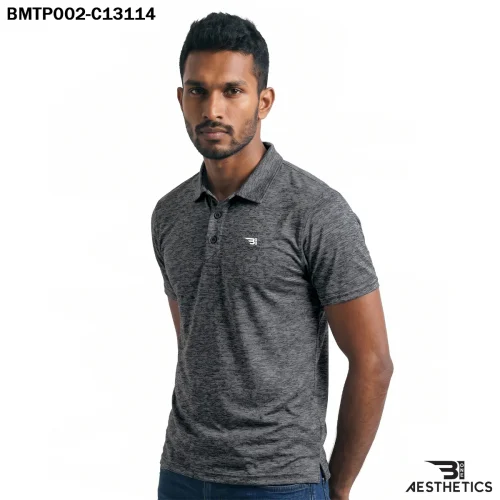 Classic polo t-shirt front view showing regular athletic fit and button placket